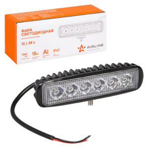 Фара светодиодная прямоугольная, 6LED, дальний свет, 18Вт, 157х42х40мм, 12/24В, PLUS