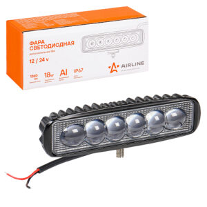 Фара светодиодная прямоугольная, 6LED, дальний свет (4D линза), 18Вт, 157х42х40мм, 12/24В, PLUS
