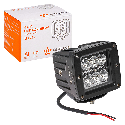 Фара светодиодная квадратная, 6LED, ближний свет, 18Вт, 82х75х75мм, 12/24В, PLUS